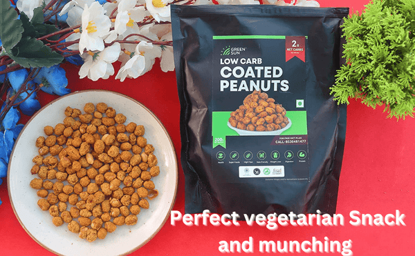 Green Sun Low Carb Coated Peanuts 200G | Healthy | Masala | Party Snacks | Crispy | Keto Friendly | Tasty Savoury Snack | Low Calorie