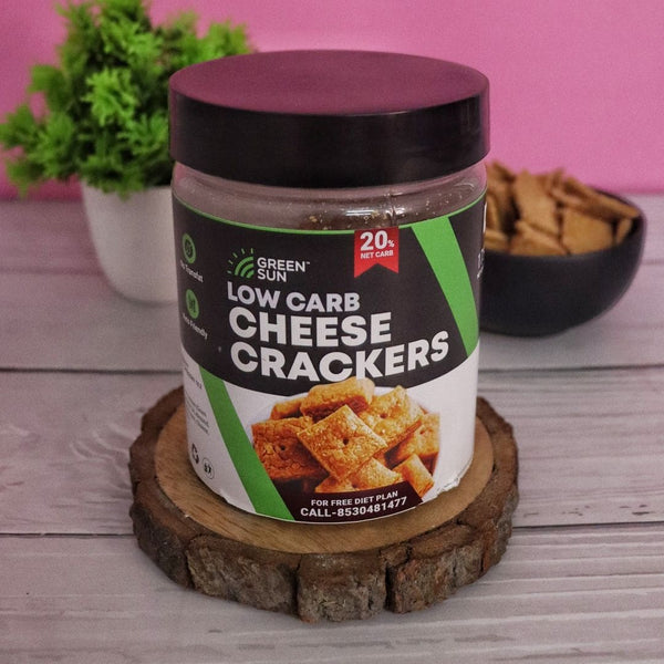 Green Sun Low Carb Cheese Crackers |175 Grams | 0.2 Gms Net Carb Per Cheese Cracker | Namkeen | Crispy | Keto Friendly | Tasty Savoury Snack | Low Calorie | Sugar Free | High Protein | Low GI | Super Foods | High Fiber