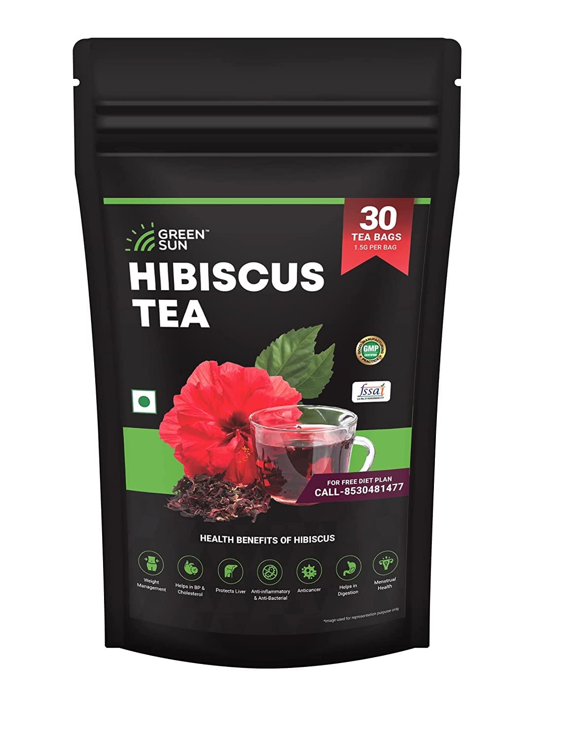 Green Sun Hibiscus Herbal Tea bag for Weight Loss & Cholesterol Health