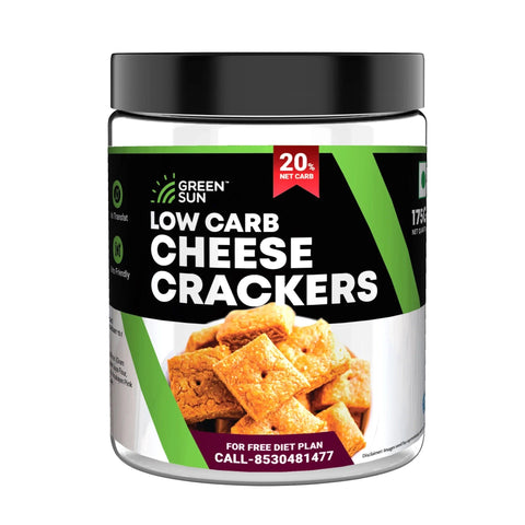 Green Sun Low Carb Cheese Crackers 175 Grams 0.2 Gms Net Carb Per Cheese Cracker Namkeen Crispy  Keto Friendly Tasty Savoury Snack Low Calorie Sugar Free High Protein Low GI Super Foods High Fiber