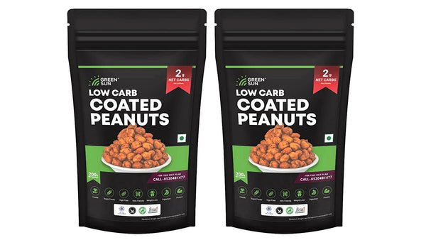 Green Sun Low Carb Coated Peanuts 200 Grams Healthy Masala Party Snacks Crispy Keto Friendly Tasty Savoury Snack Low Calorie Sugar Free High Protein Low Gl Super Foods High Fiber pack of 2