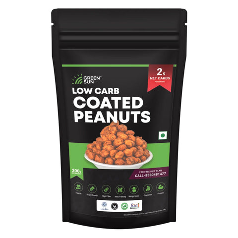 Green Sun Low Carb Coated Peanuts 200 Grams Healthy Masala Party Snacks Crispy Keto Friendly Tasty Savoury Snack Low Calorie Sugar Free High Protein Low Gl Super Foods High Fiber