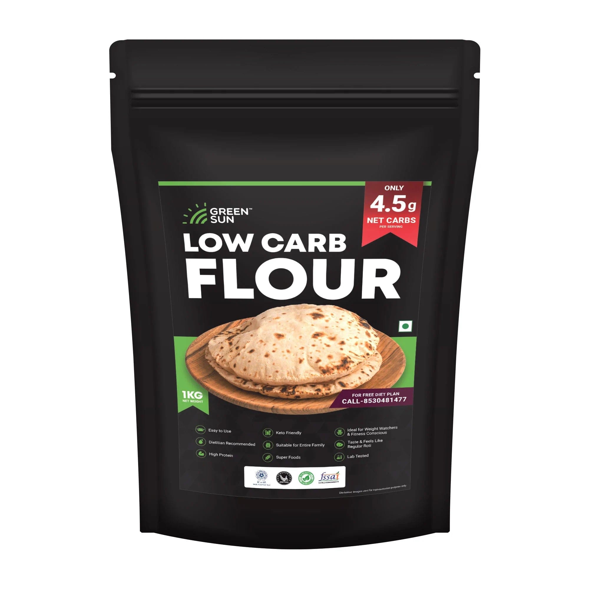 Green Sun Low Carb Flour 1 Kg Only 4.5 g Net Carbs Per Roti Tasty & Easy to Make Keto Friendly Healthy Atta High Fiber High Protein Super Foods Dietitian Recommended Weight watchers Fitness Conscious Family Atta