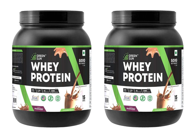 Green Sun Whey Protein Supplement 500 G Protein Per Serving Tasty Chocolate Sugar Free Low Carb Pure Whey Gold Standard Added Digestive Enzymes Enriched with BCAA Healthy Diet Friendly Gluten Free Dope Free1