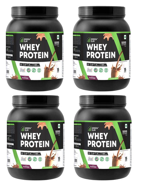 Green Sun Whey Protein Supplement 500 G Protein Per Serving Tasty Chocolate Sugar Free Low Carb Pure Whey Gold Standard Added Digestive Enzymes Enriched with BCAA Healthy Diet Friendly Gluten Free Dope Free2