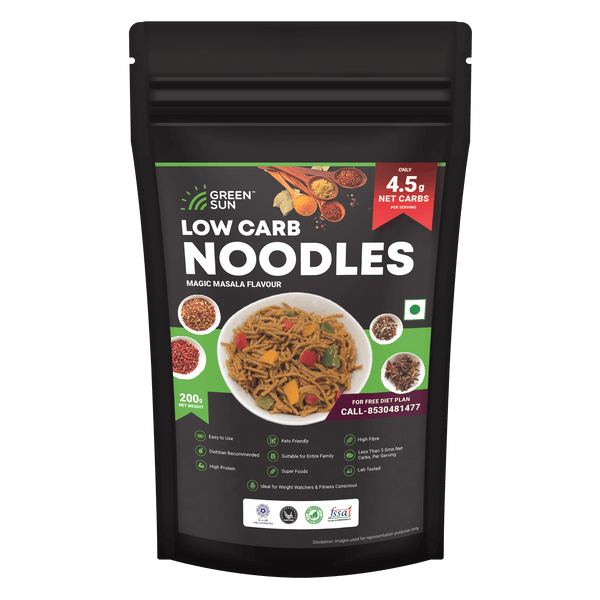 Green Sun Low Carb Instant Cooking Noodles Magic Masala Flavor | 200g | Tasty & Easy to Make | Keto Friendly | High Fiber | High Protein | Super Foods | Dietitian Recommended
