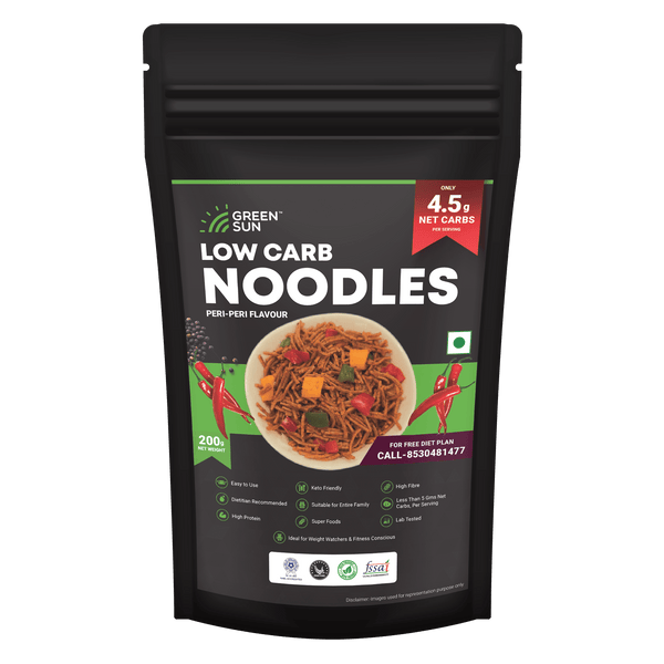 Green Sun Low Carb Instant Cooking Korean Noodles Peri-Peri  Flavor | 200g | Tasty & Easy to Make | Keto Friendly | High Fiber | High Protein | Super Foods | Dietitian Recommended